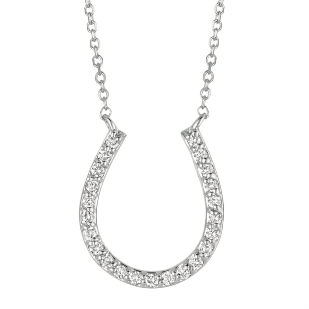 0.20 Carat Natural Diamond Horseshoe Necklace 14K White Gold
